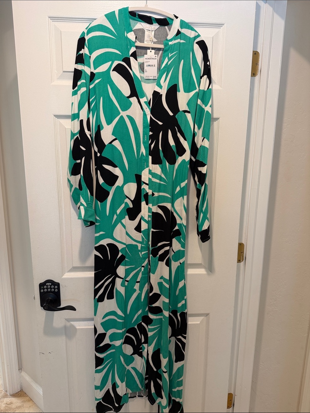 Nordstrom Teal, Black & White Button-Front Maxi Dress